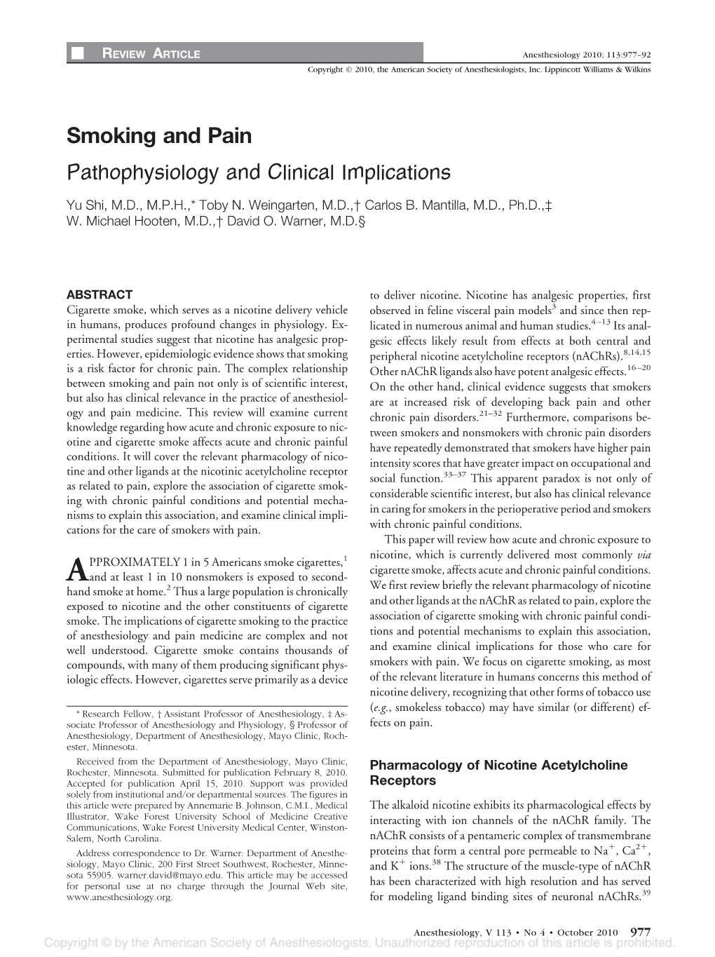 Smoking and Pain Pathophysiology and Clinical Implications