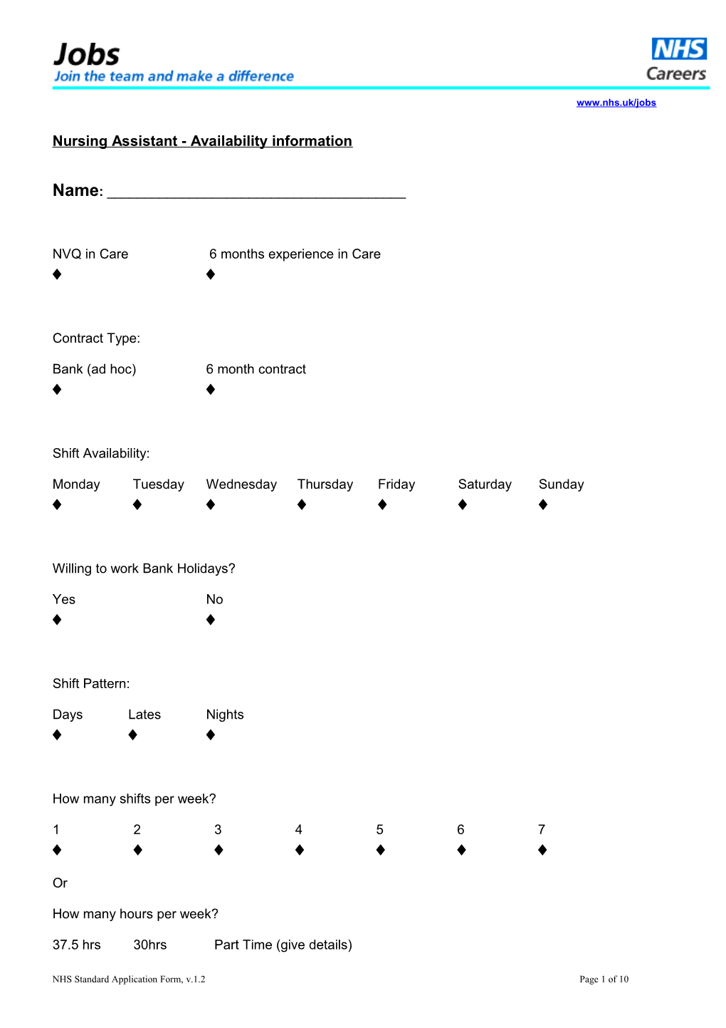 NHS Standard Application Form s1