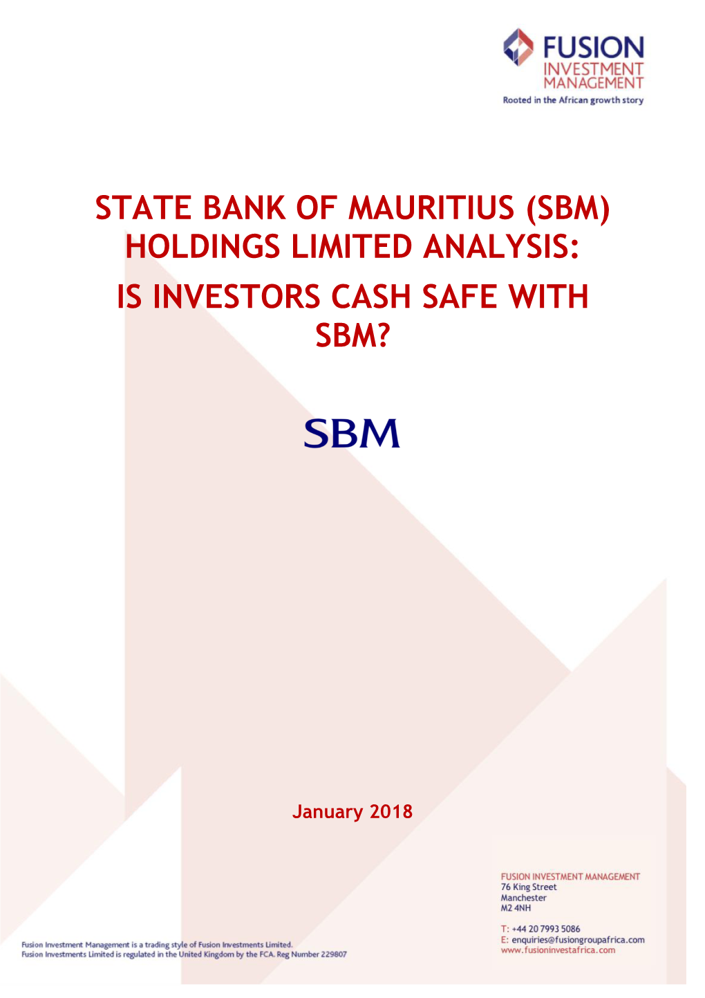 State Bank of Mauritius (Sbm) Holdings Limited Analysis: Is Investors Cash Safe with Sbm?