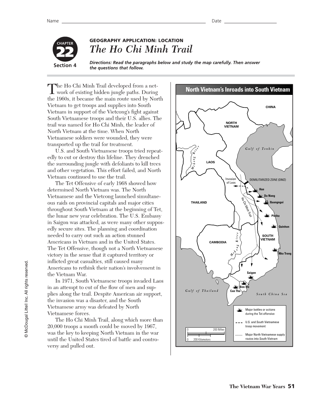 The Ho Chi Minh Trail Directions: Read the Paragraphs Below and Study the Map Carefully