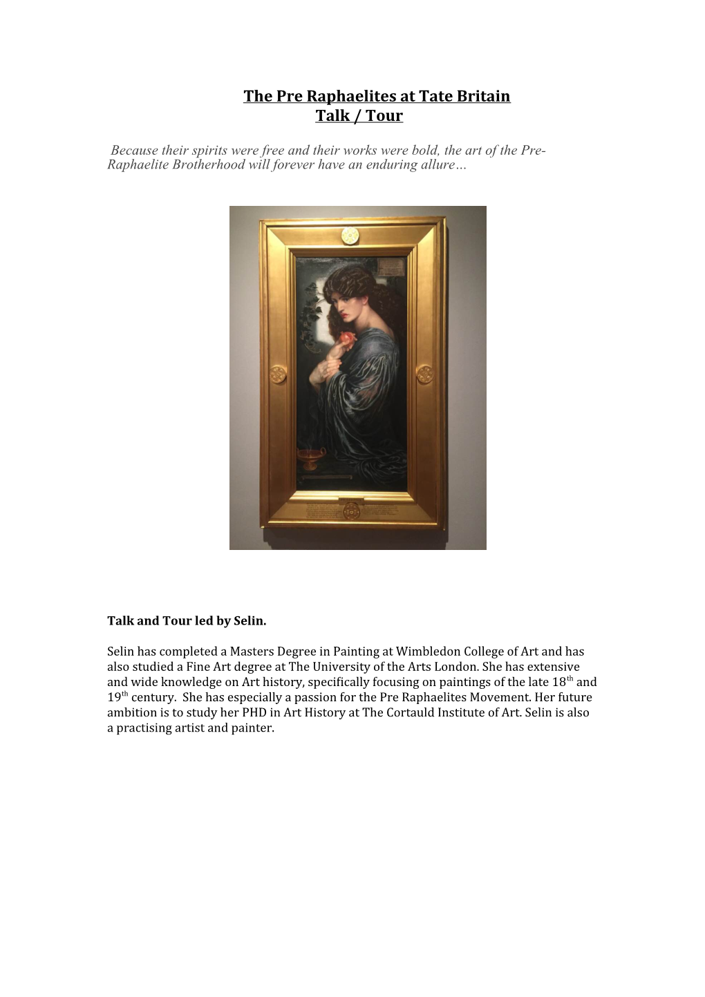 The Pre Raphaelites at Tate Britain Talk / Tour