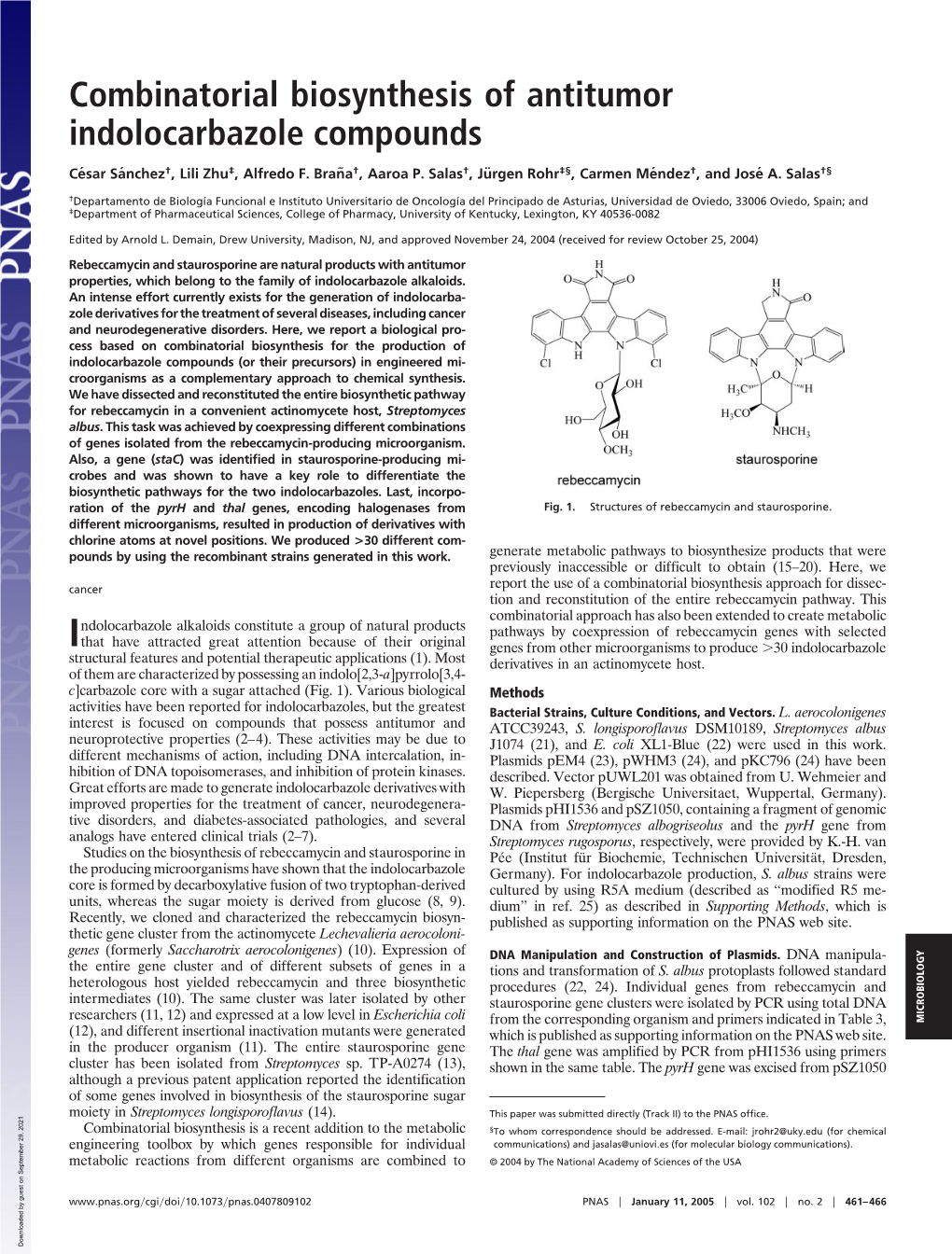 Combinatorial Biosynthesis of Antitumor Indolocarbazole Compounds