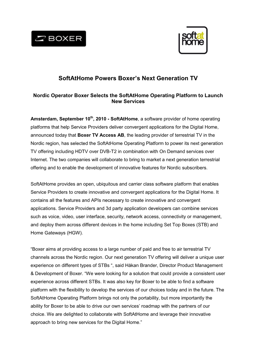 Softathome Powers Boxer's Next Generation TV