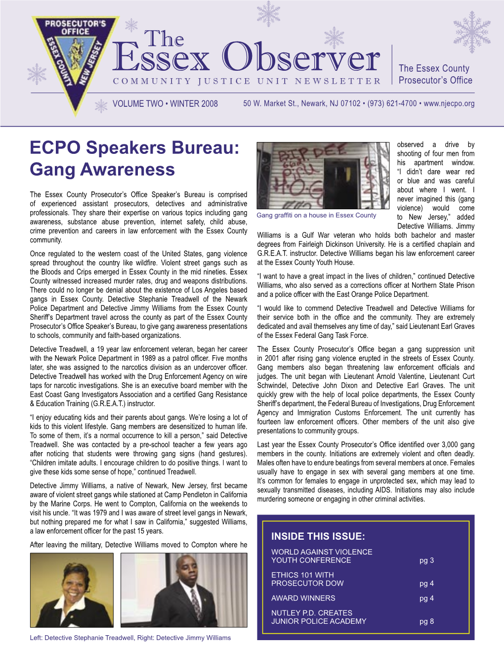 Essex Observer the Essex County COMMUNITY JUSTICE UNIT NEWSLETTER Prosecutor’S Office