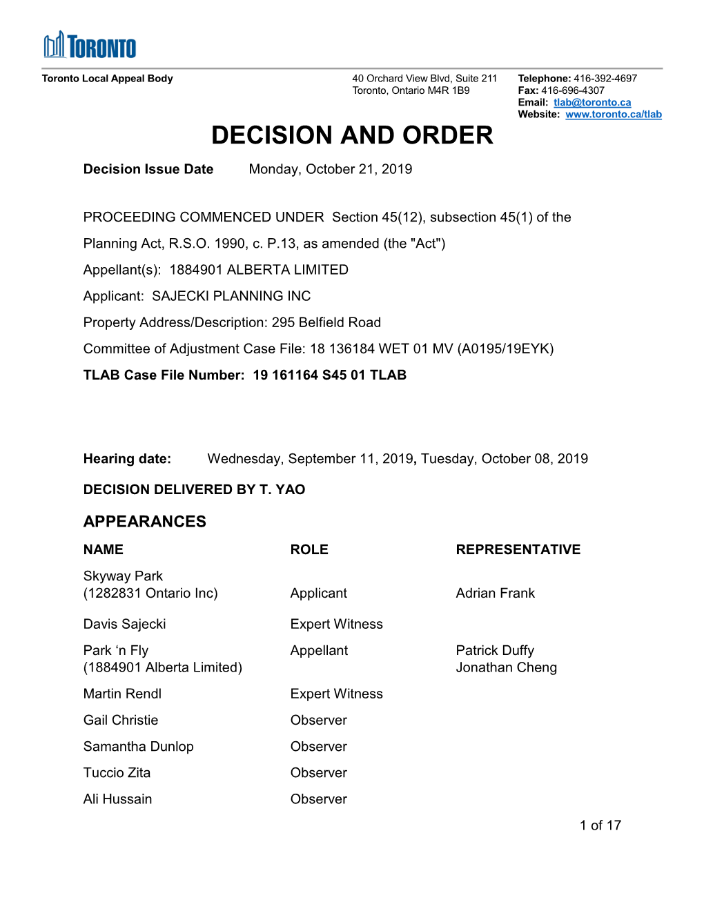 Decision: October 21 , 2019