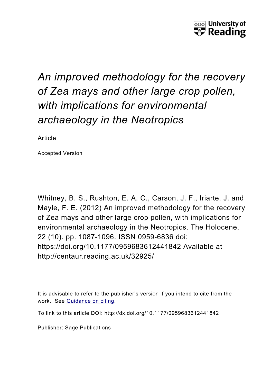 Sieving Methodology for Recovery of Large Cultigen Pollen