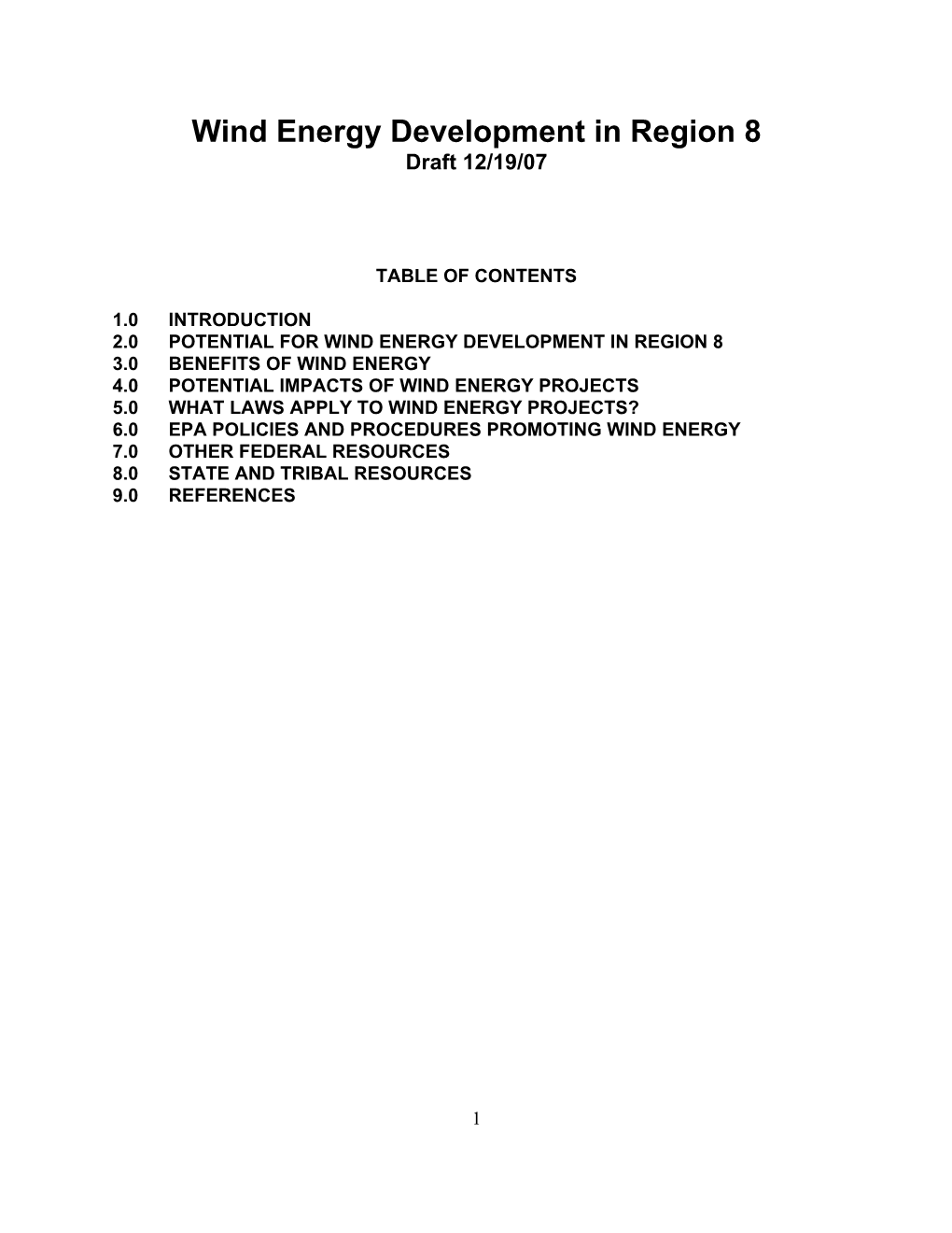 Wind Energy Development in Region 8 Draft 12/19/07