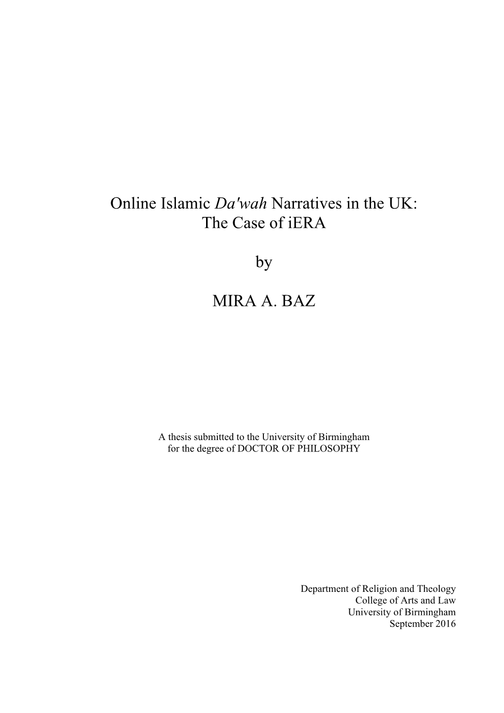 Online Islamic Da'wah Narratives in the UK: the Case of Iera