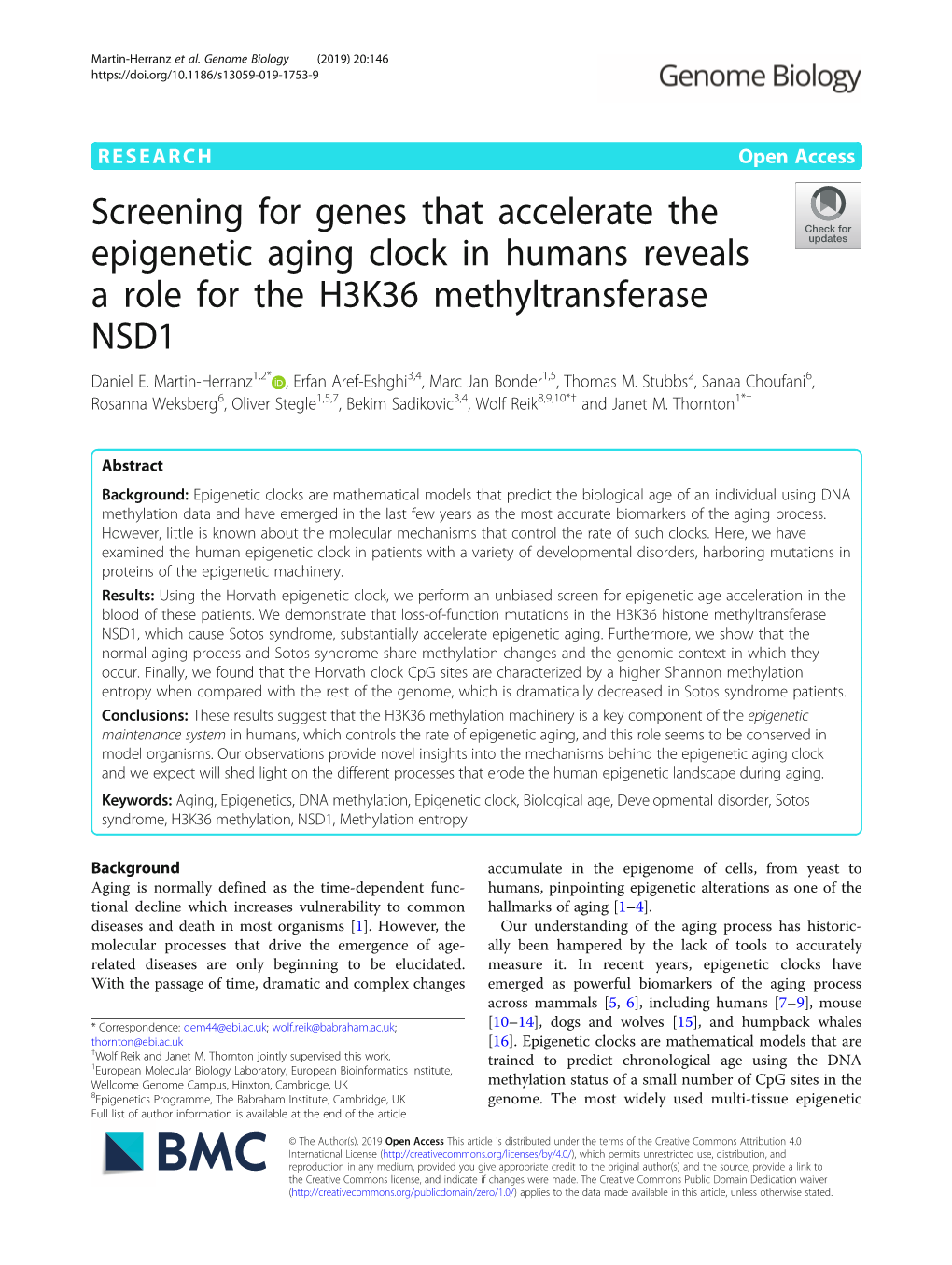 Screening for Genes That Accelerate the Epigenetic Aging Clock in Humans Reveals a Role for the H3K36 Methyltransferase NSD1 Daniel E