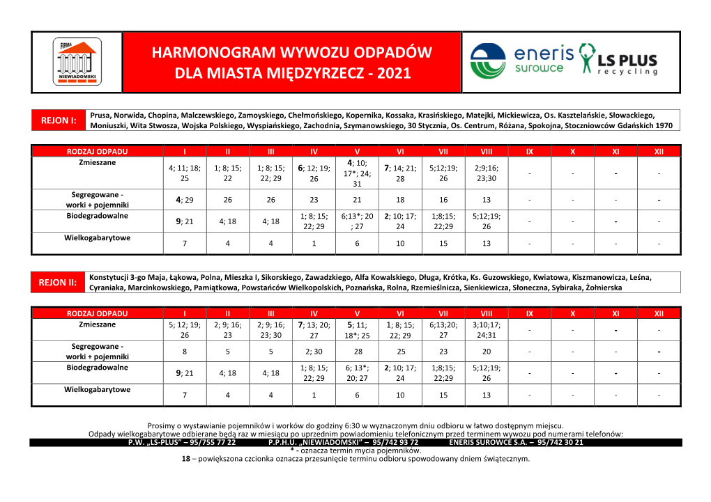 Harmonogram Wywozu Odpadów