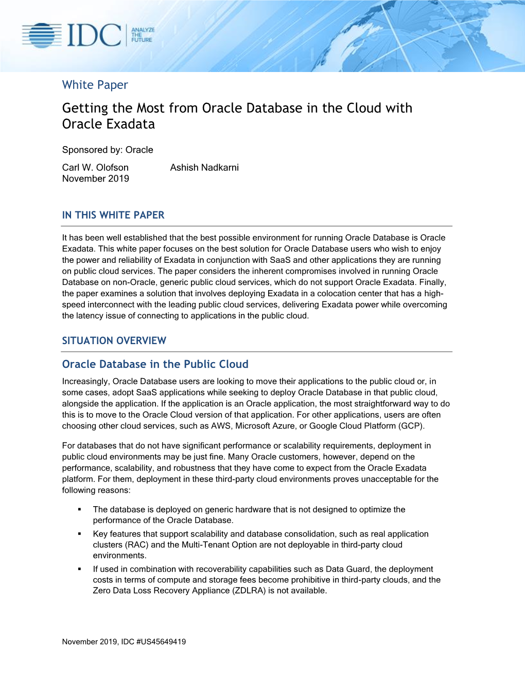 Getting the Most from Oracle Database in the Cloud with Oracle Exadata