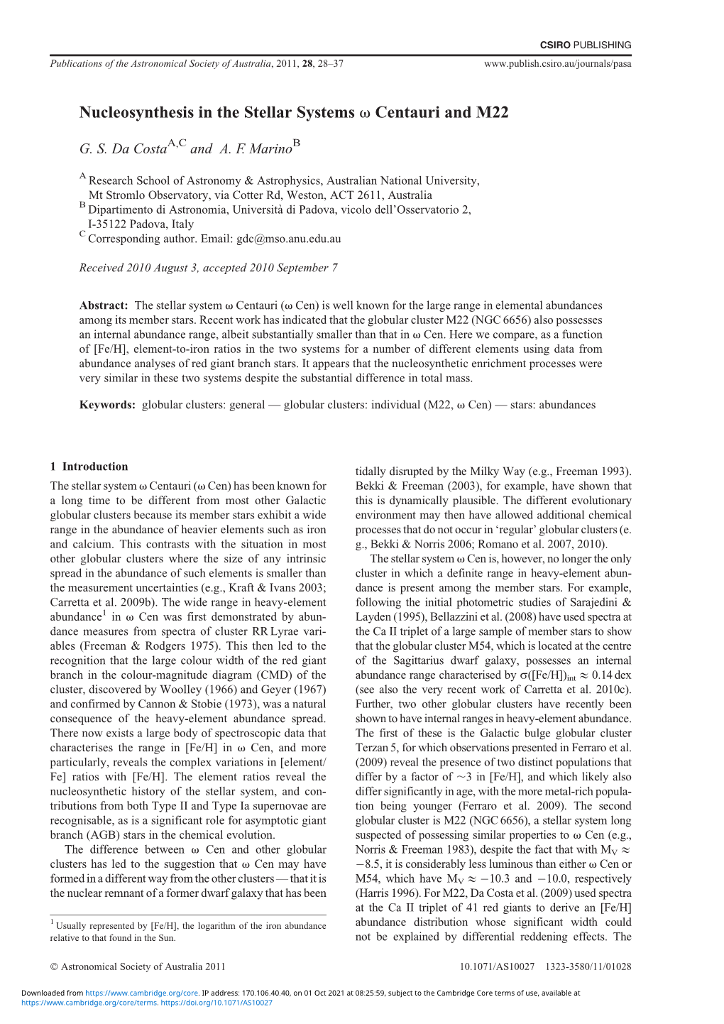 Nucleosynthesis in the Stellar Systems Omega Centauri And