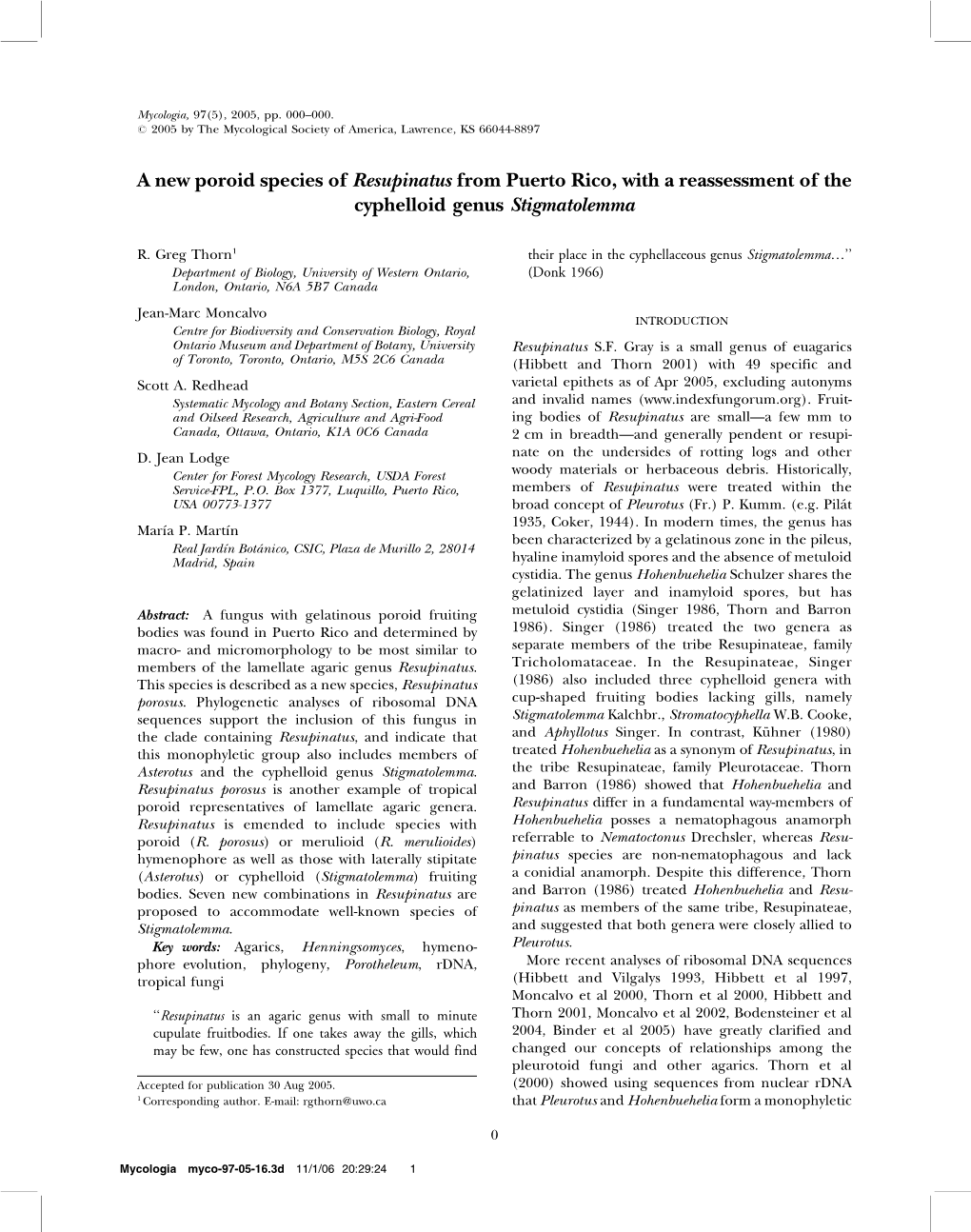 A New Poroid Species of Resupinatus from Puerto Rico, with a Reassessment of the Cyphelloid Genus Stigmatolemma