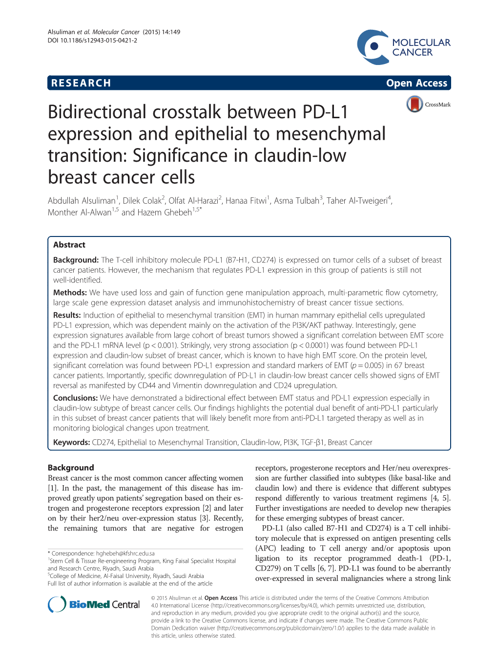 Bidirectional Crosstalk Between PD-L1 Expression and Epithelial To