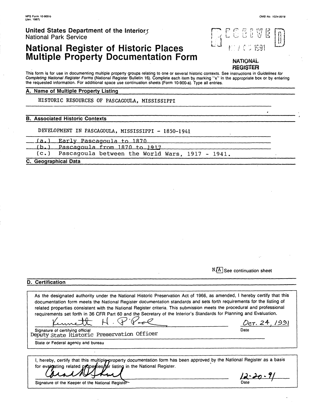 National Register of Historic Places Multiple Property Documentation Form