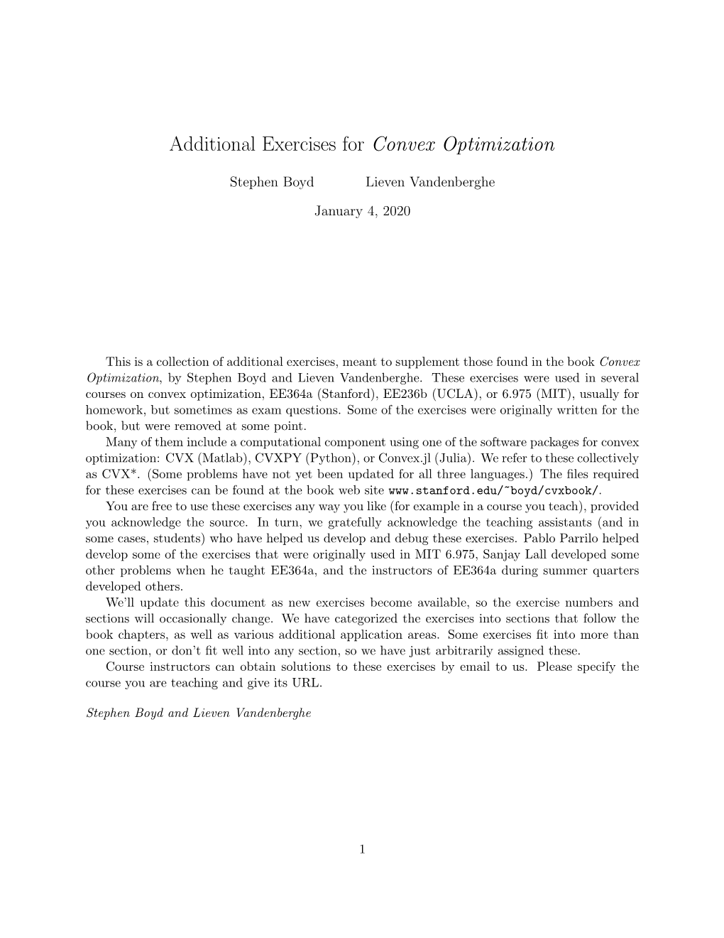 Additional Exercises for Convex Optimization