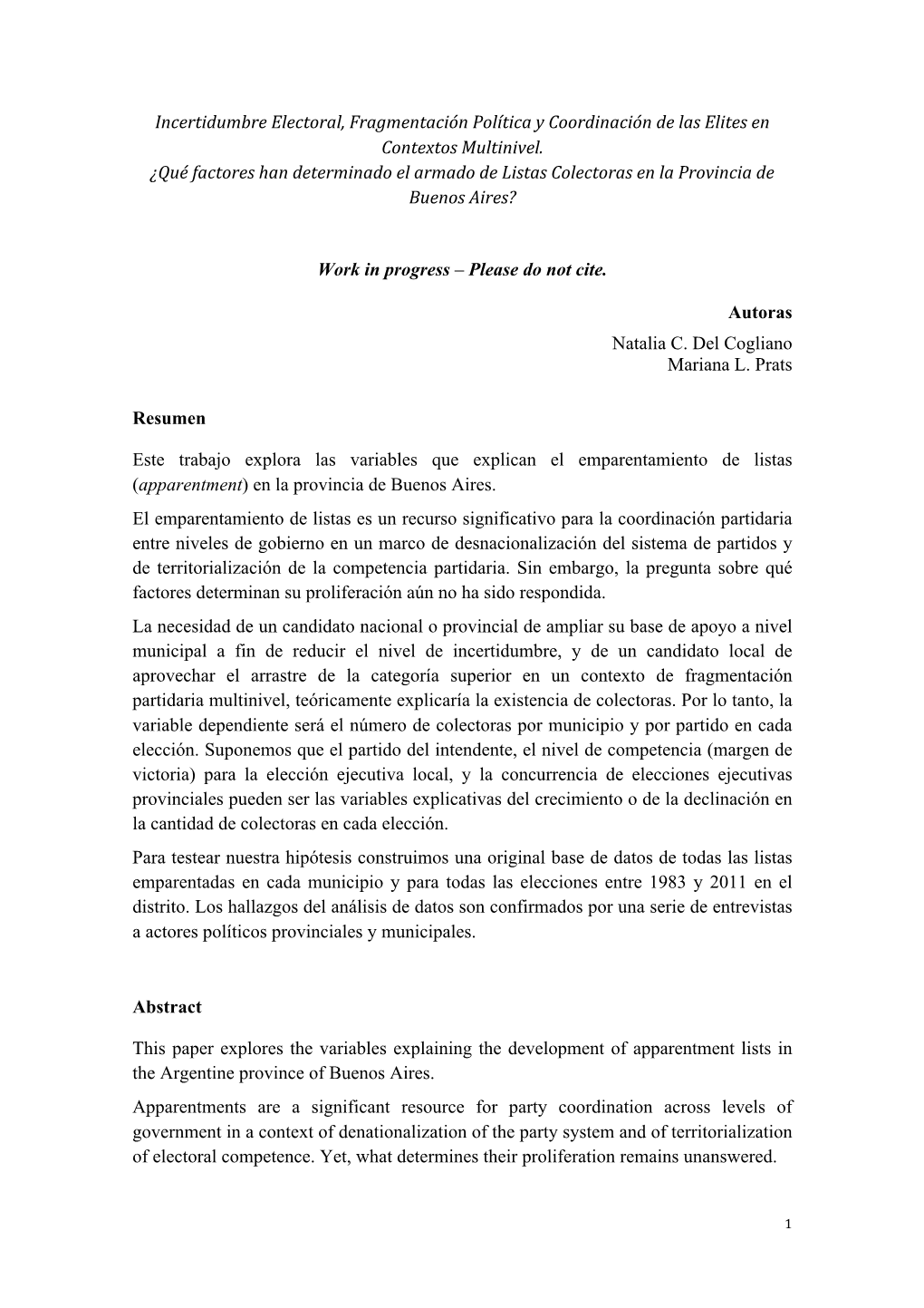 Incertidumbre Electoral, Fragmentación Política Y Coordinación De Las Elites En Contextos Multinivel