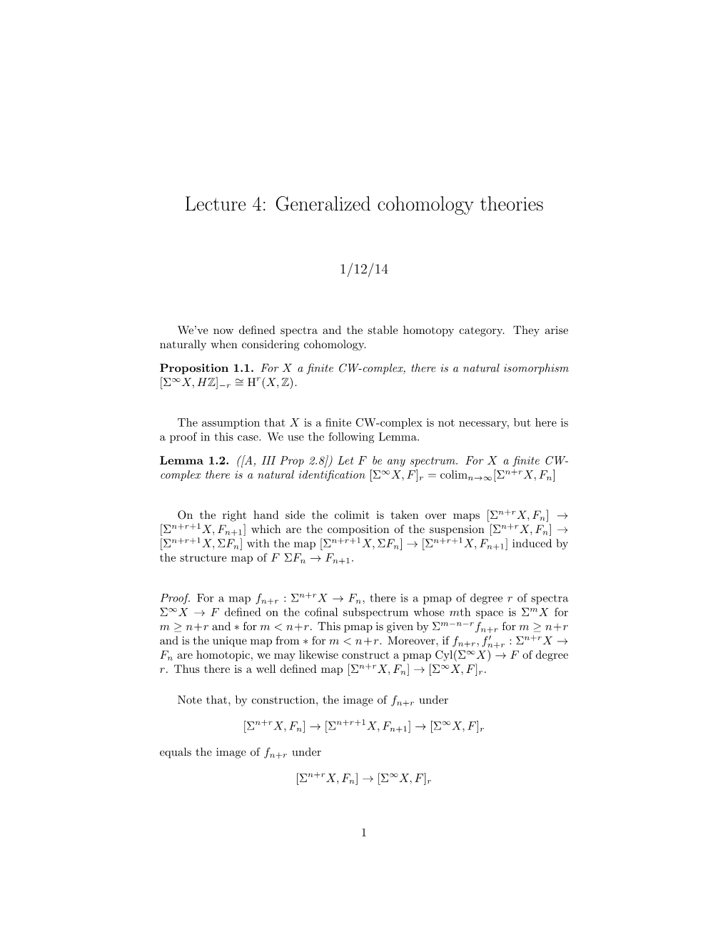 Generalized Cohomology Theories