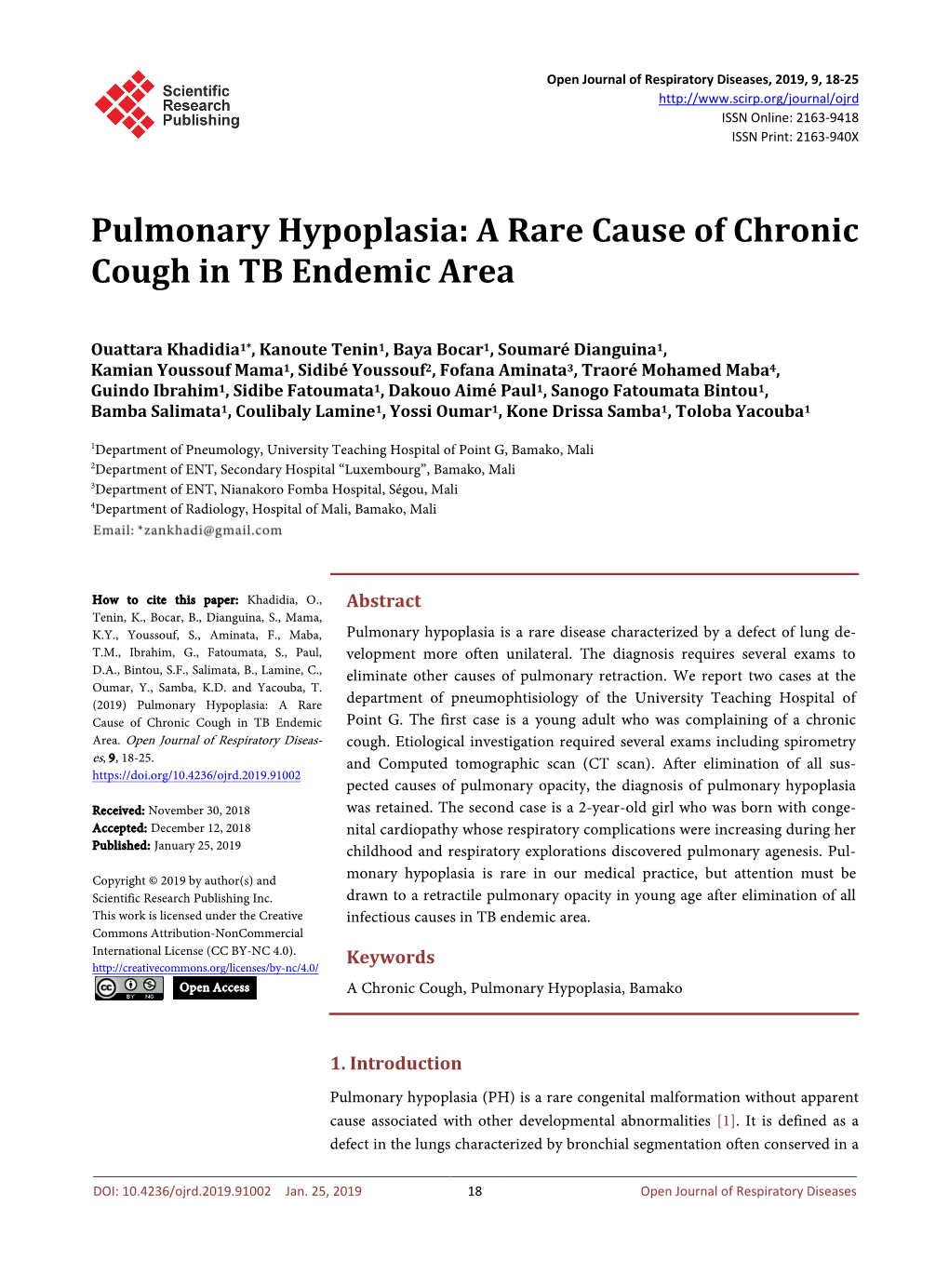 Pulmonary Hypoplasia: a Rare Cause of Chronic Cough in TB Endemic Area