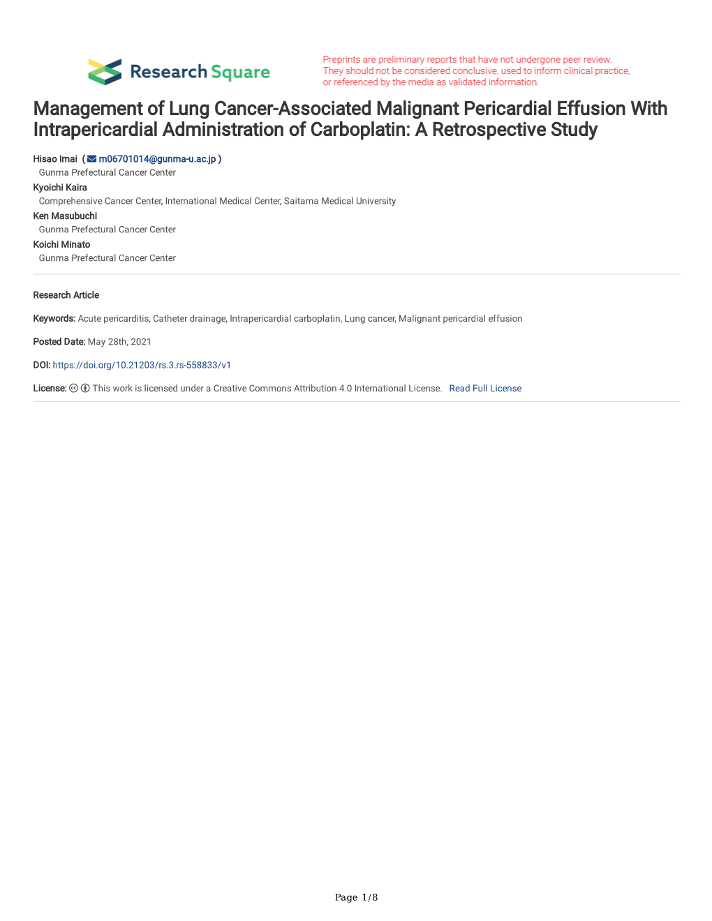 Management of Lung Cancer-Associated Malignant Pericardial Effusion with Intrapericardial Administration of Carboplatin: a Retrospective Study