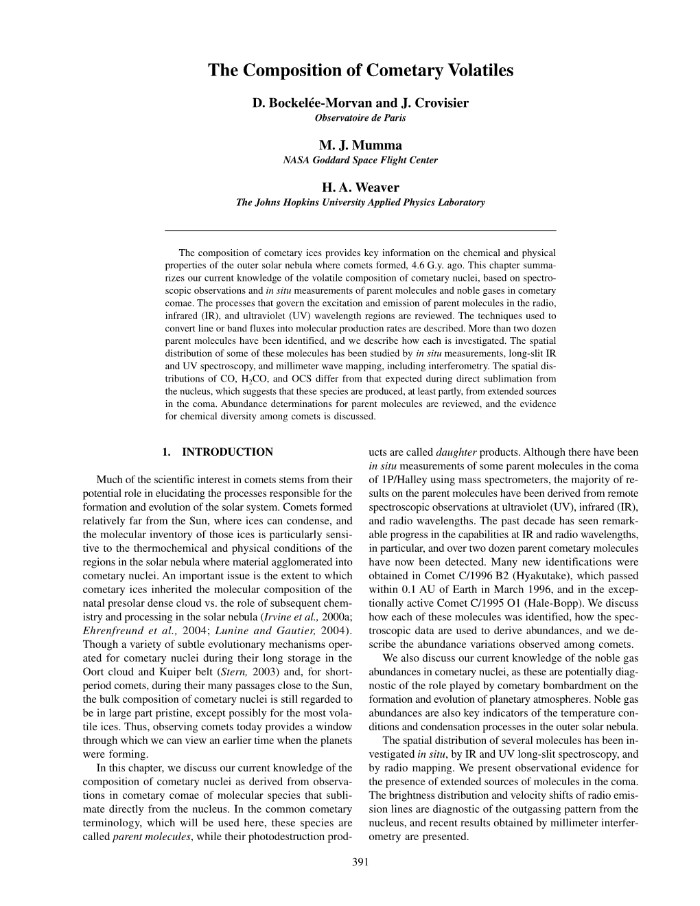 The Composition of Cometary Volatiles 391