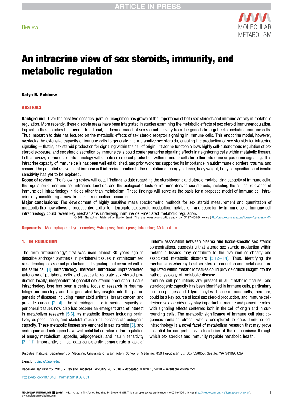 An Intracrine View of Sex Steroids, Immunity, and Metabolic Regulation