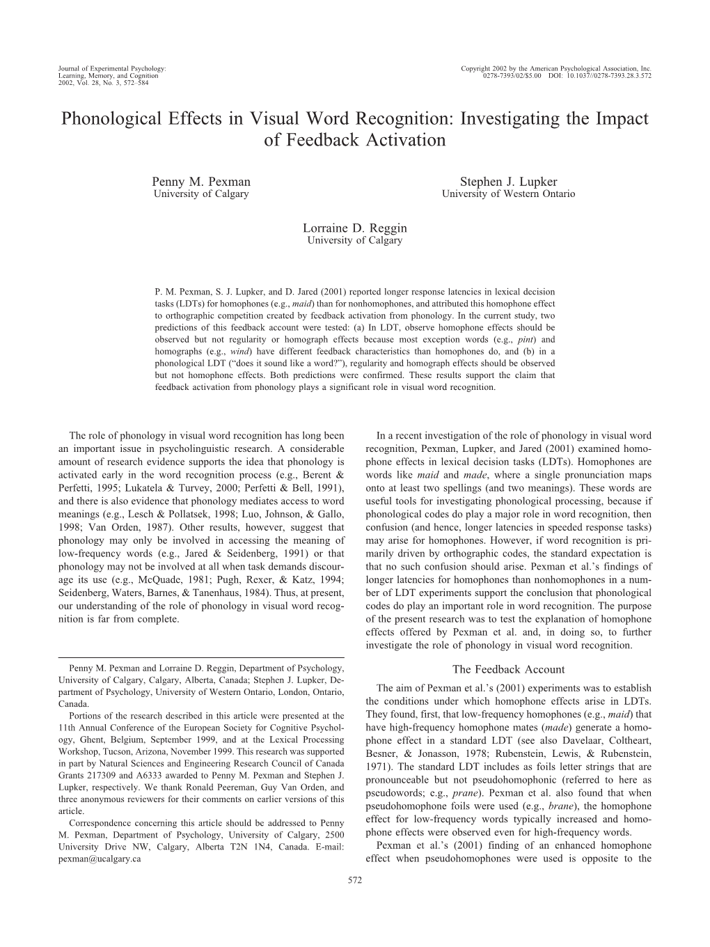 Phonological Effects in Visual Word Recognition: Investigating the Impact of Feedback Activation