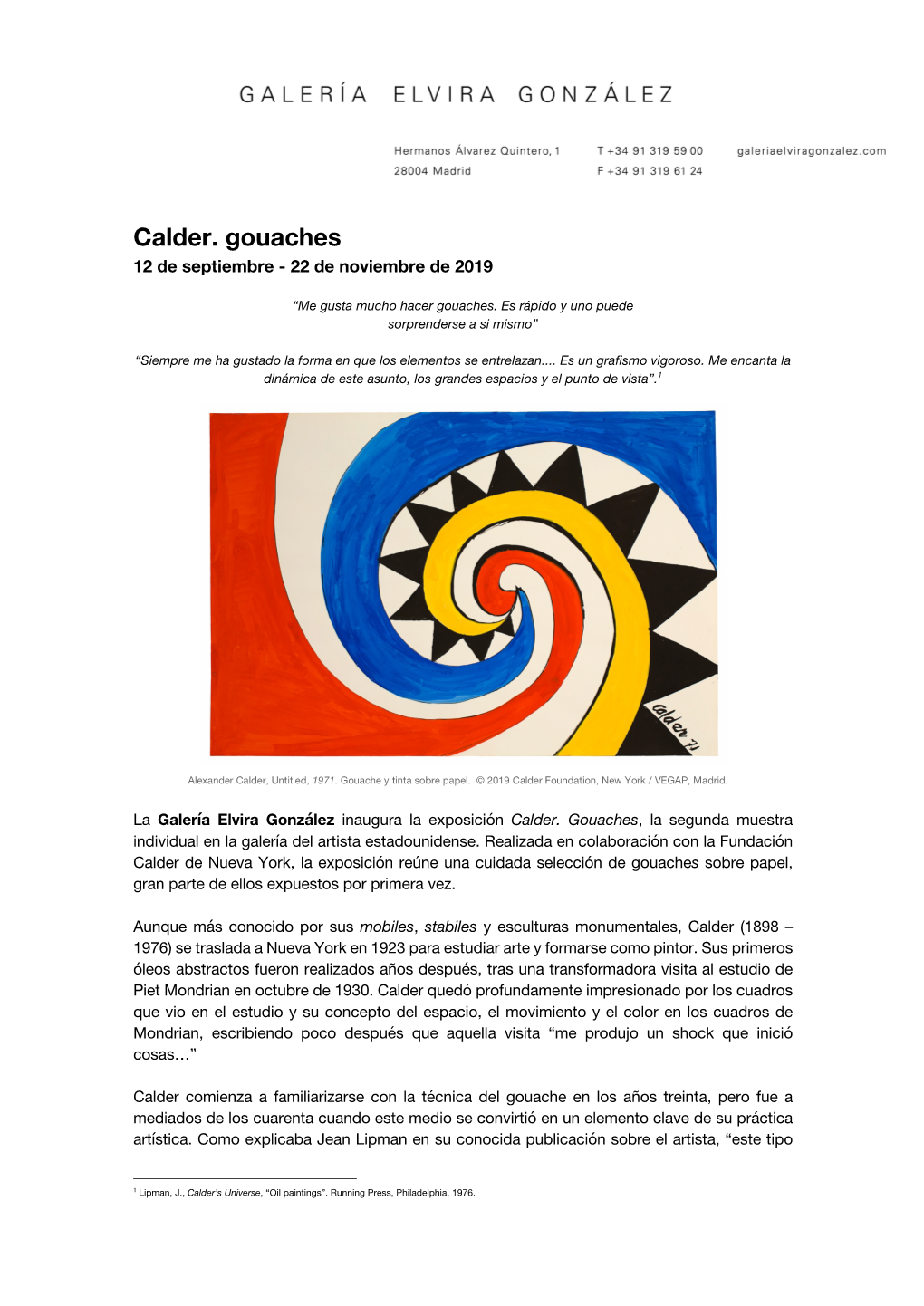 Calder. Gouaches 12 De Septiembre - 22 De Noviembre De 2019