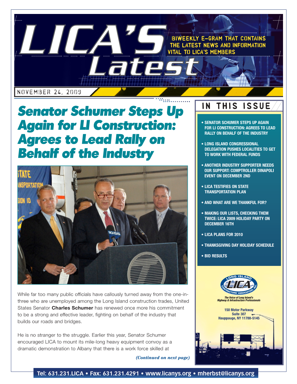 Senator Schumer Steps up Again for LI Construction