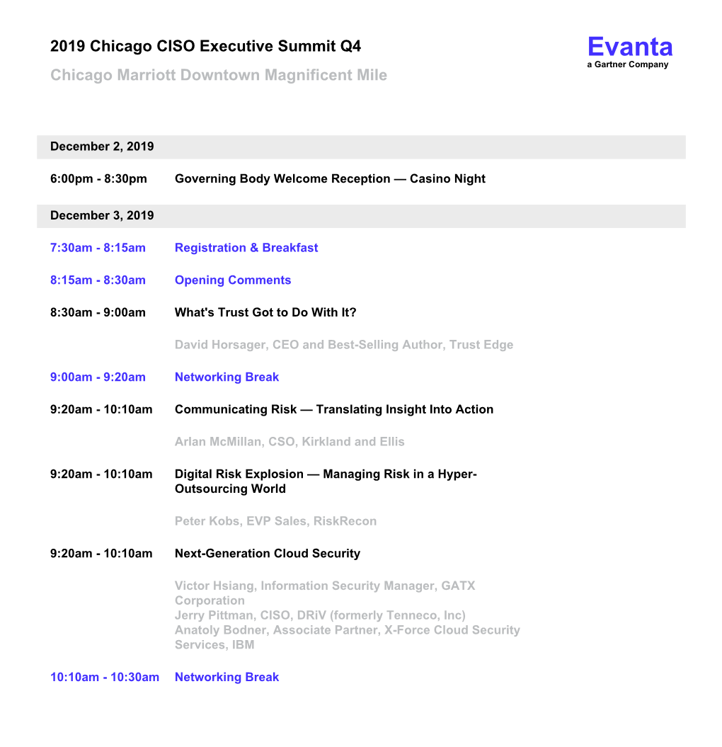 2019 Chicago CISO Executive Summit Q4 Chicago Marriott