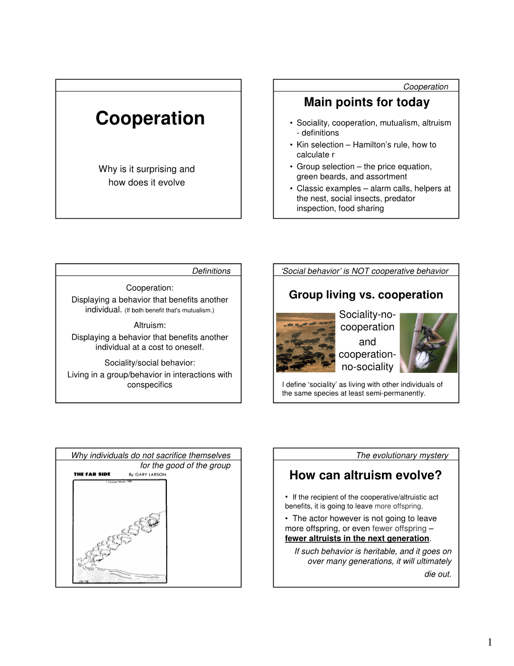 Evolution of Cooperation Cooperation Vs