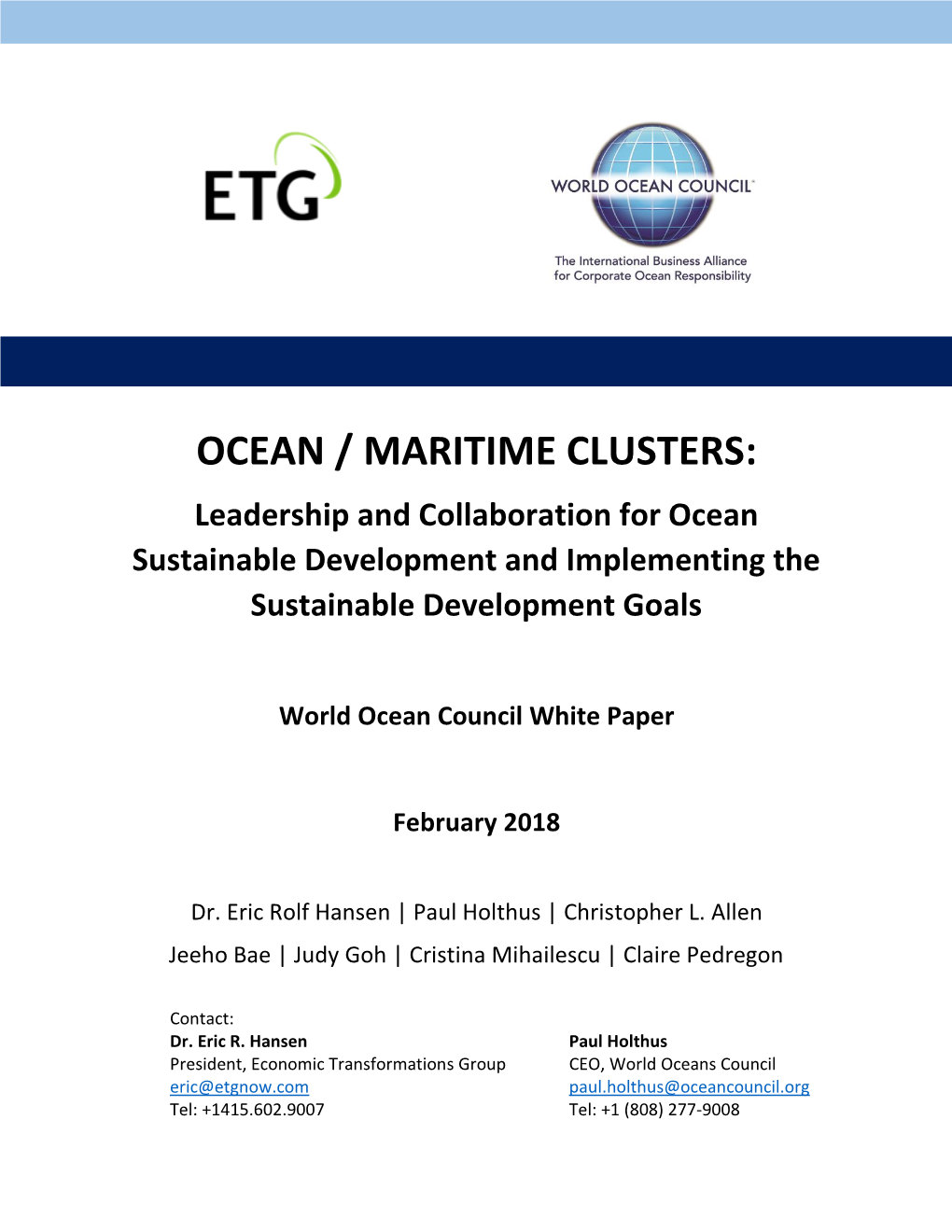 White Paper on Ocean/Maritime Clusters