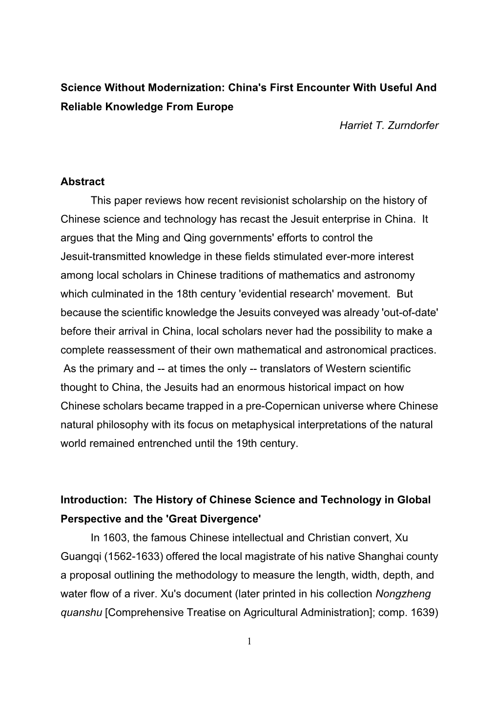 Science Without Modernization: China's First Encounter with Useful and Reliable Knowledge from Europe Harriet T