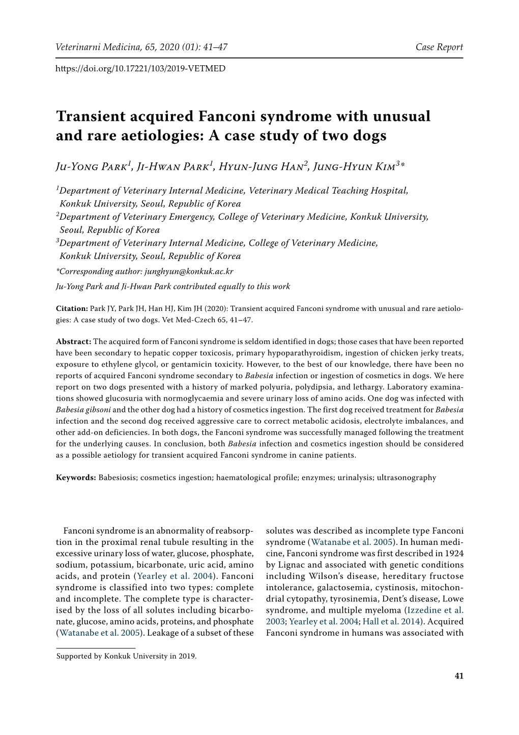 Transient Acquired Fanconi Syndrome with Unusual and Rare Aetiologies: a Case Study of Two Dogs