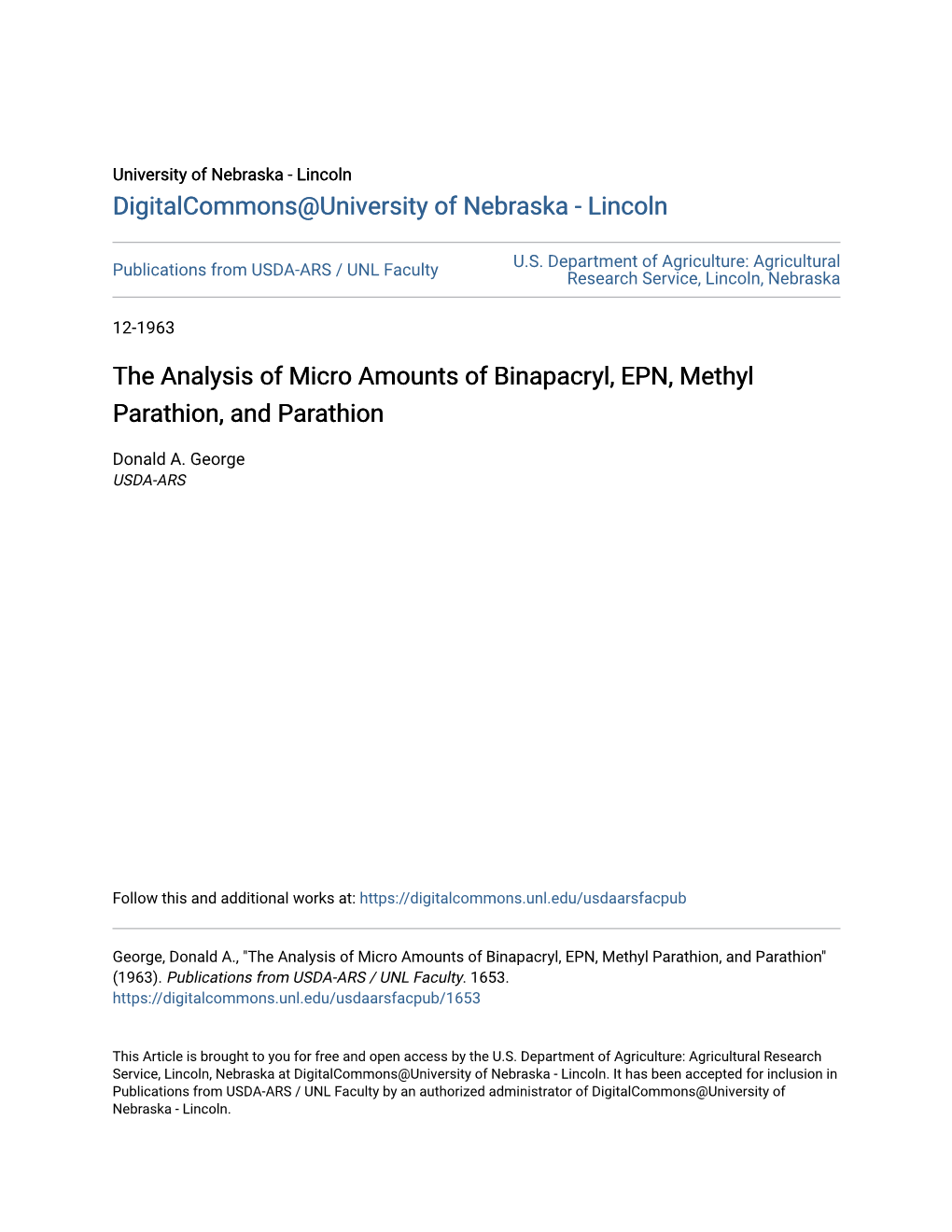 The Analysis of Micro Amounts of Binapacryl, EPN, Methyl Parathion, and Parathion