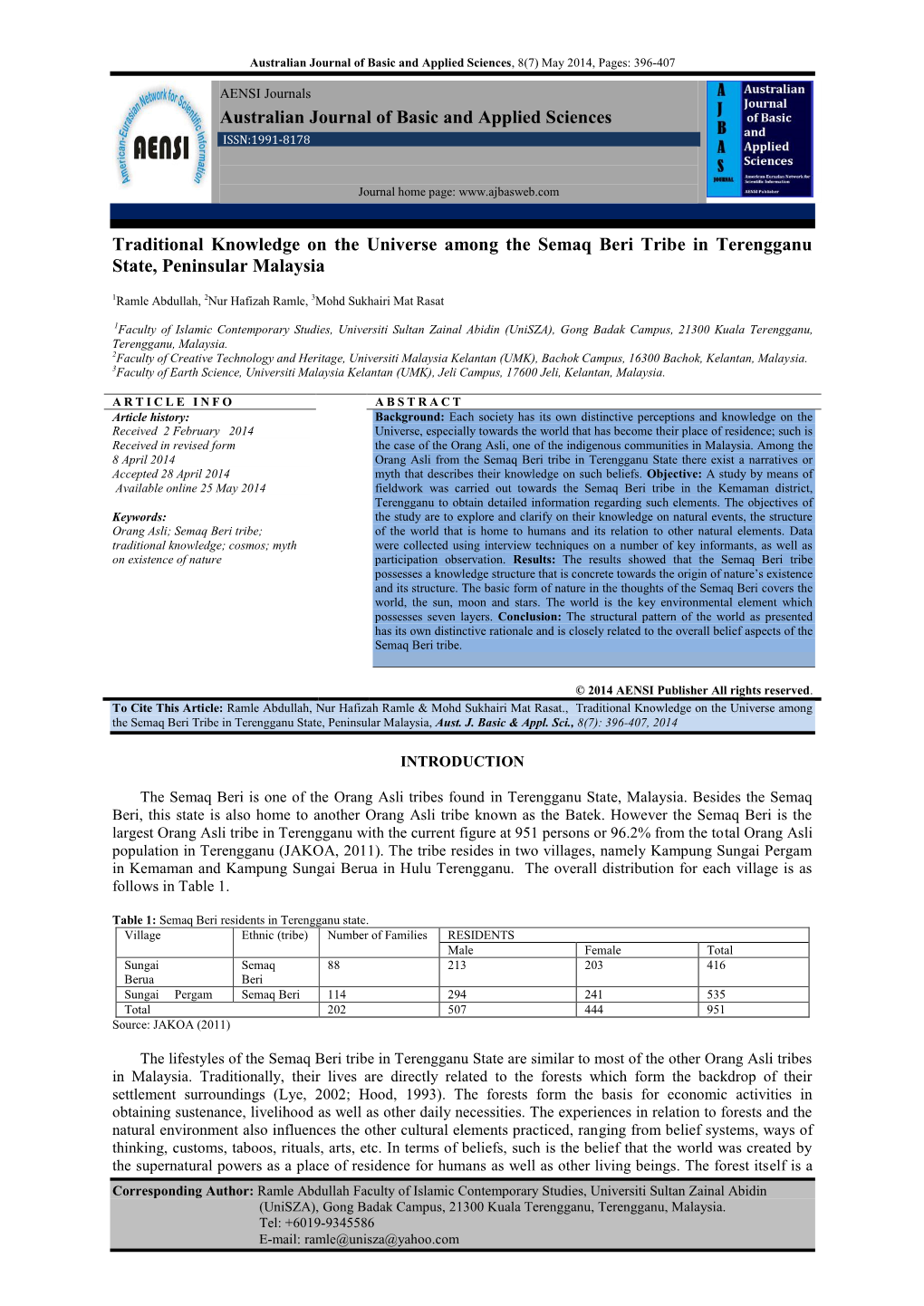 Australian Journal of Basic and Applied Sciences Traditional