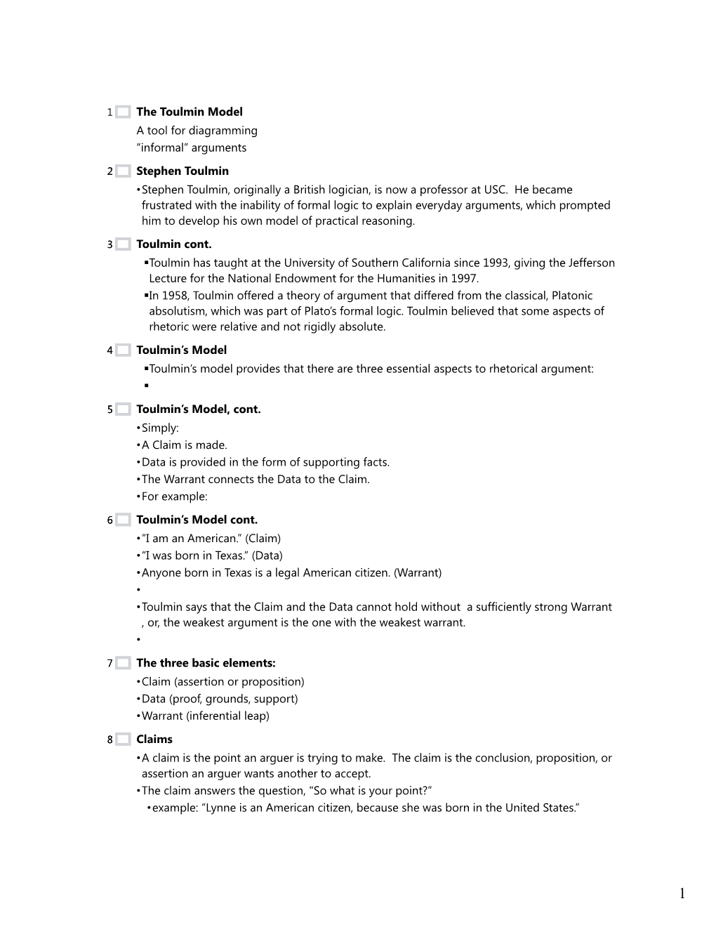 The Toulmin Model a Tool for Diagramming “Informal” Arguments