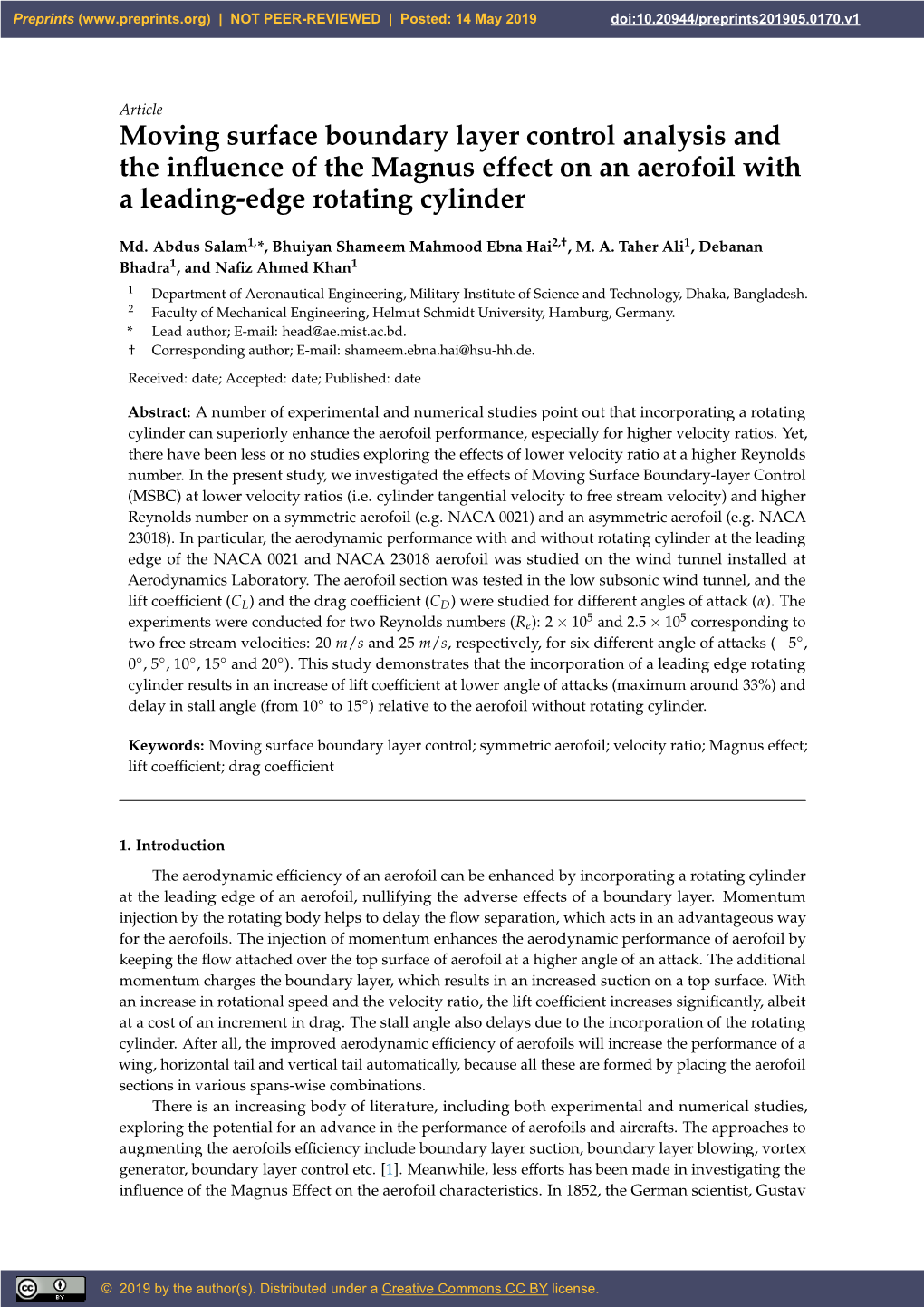 Moving Surface Boundary Layer Control Analysis and the Influence of the Magnus Effect on an Aerofoil with a Leading-Edge Rotatin