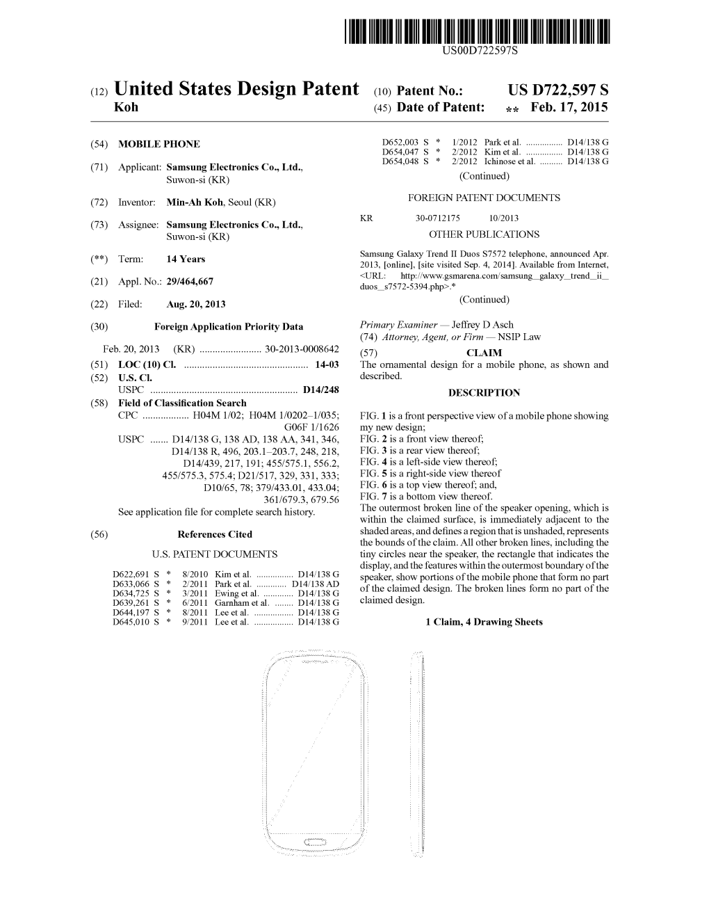 (12) United States Design Patent (10) Patent No.: US D722,597 S Koh (45) Date of Patent: Feb