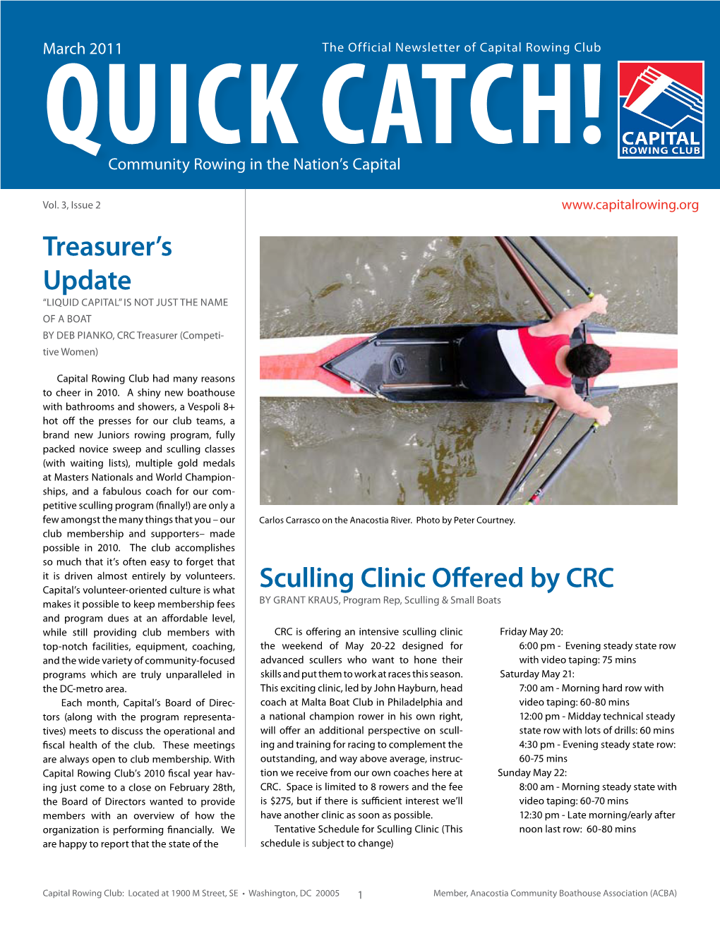 Treasurer's Update Sculling Clinic Offered By