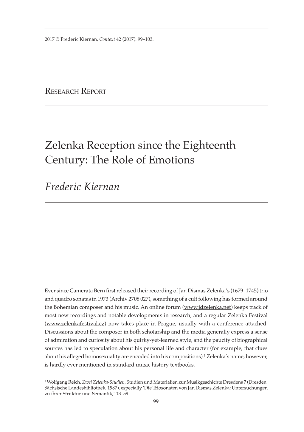 Zelenka Reception Since the Eighteenth Century: the Role of Emotions
