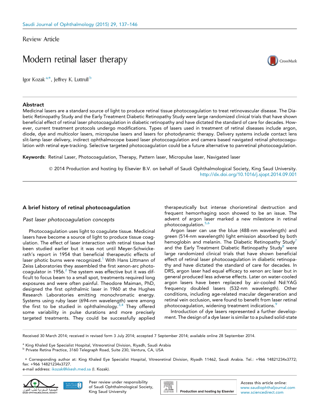 Modern Retinal Laser Therapy