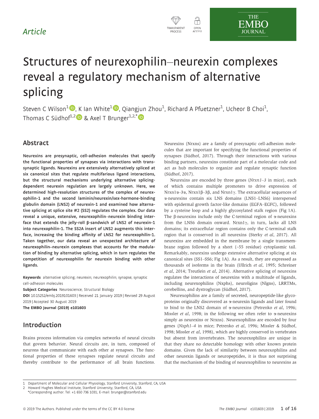 Structures of Neurexophilin–Neurexin Complexes Reveal a Regulatory Mechanism of Alternative Splicing