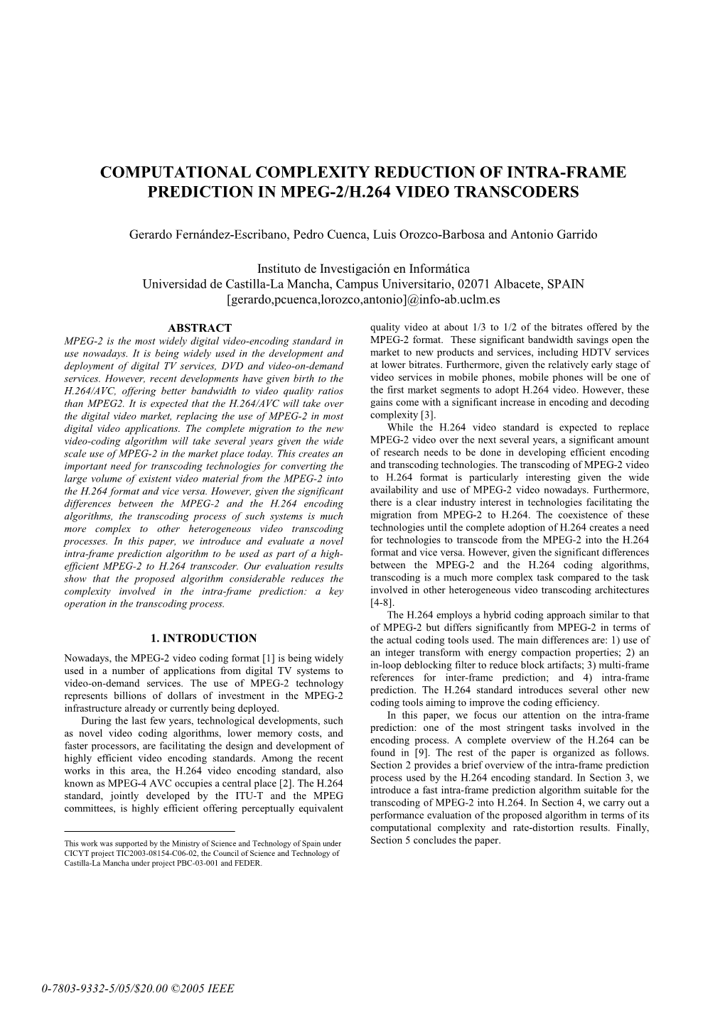 Computational Complexity Reduction of Intra−Frame Prediction in Mpeg−2