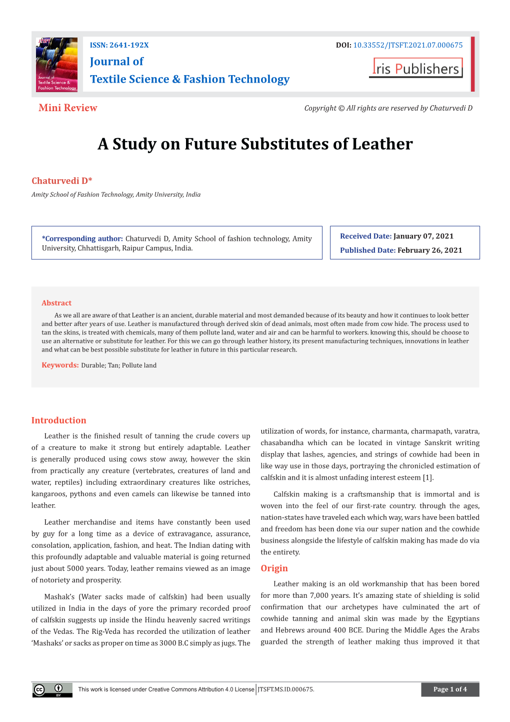 A Study on Future Substitutes of Leather