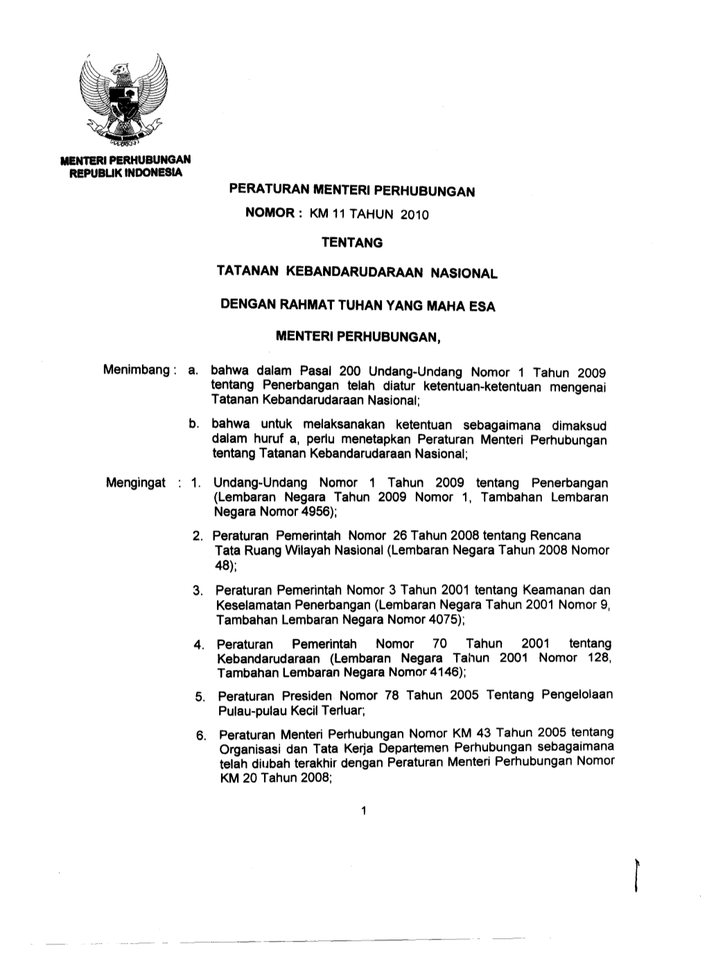 Menteriperhubungan Repubuk Indonesia 70 2001