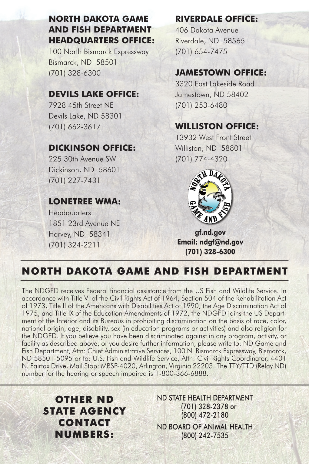 Diseases of ND Fish and Wildlife Brochure 2011.Indd