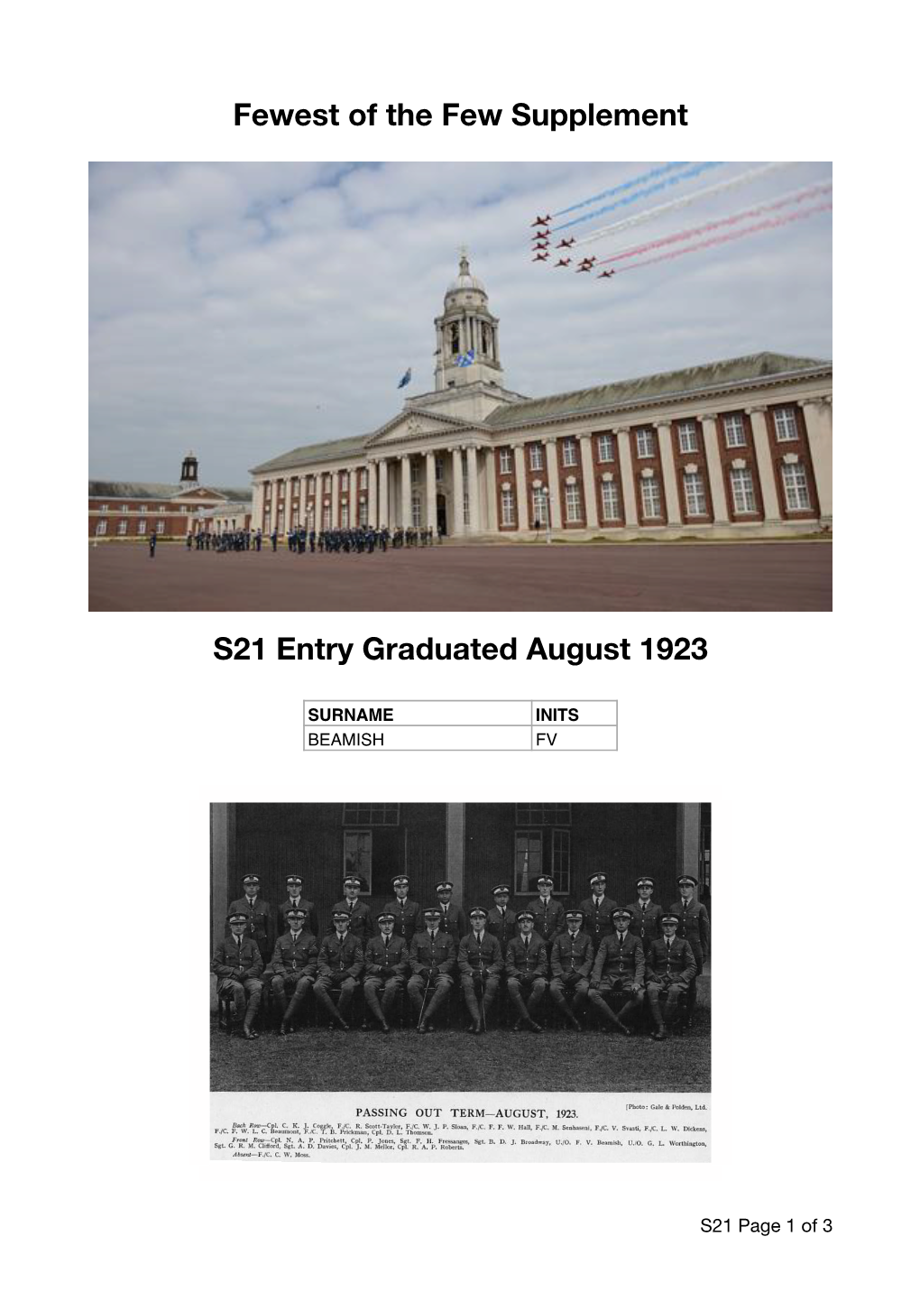 S21 Entry Graduated August 1923