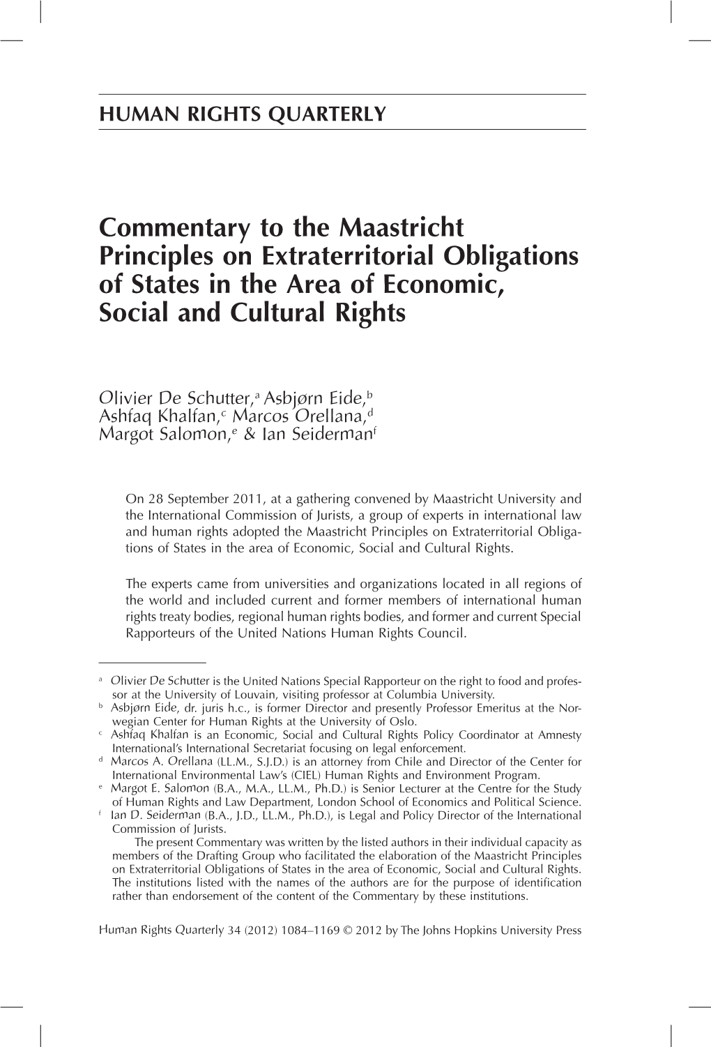 Commentary to the Maastricht Principles on Extraterritorial Obligations of States in the Area of Economic, Social and Cultural Rights