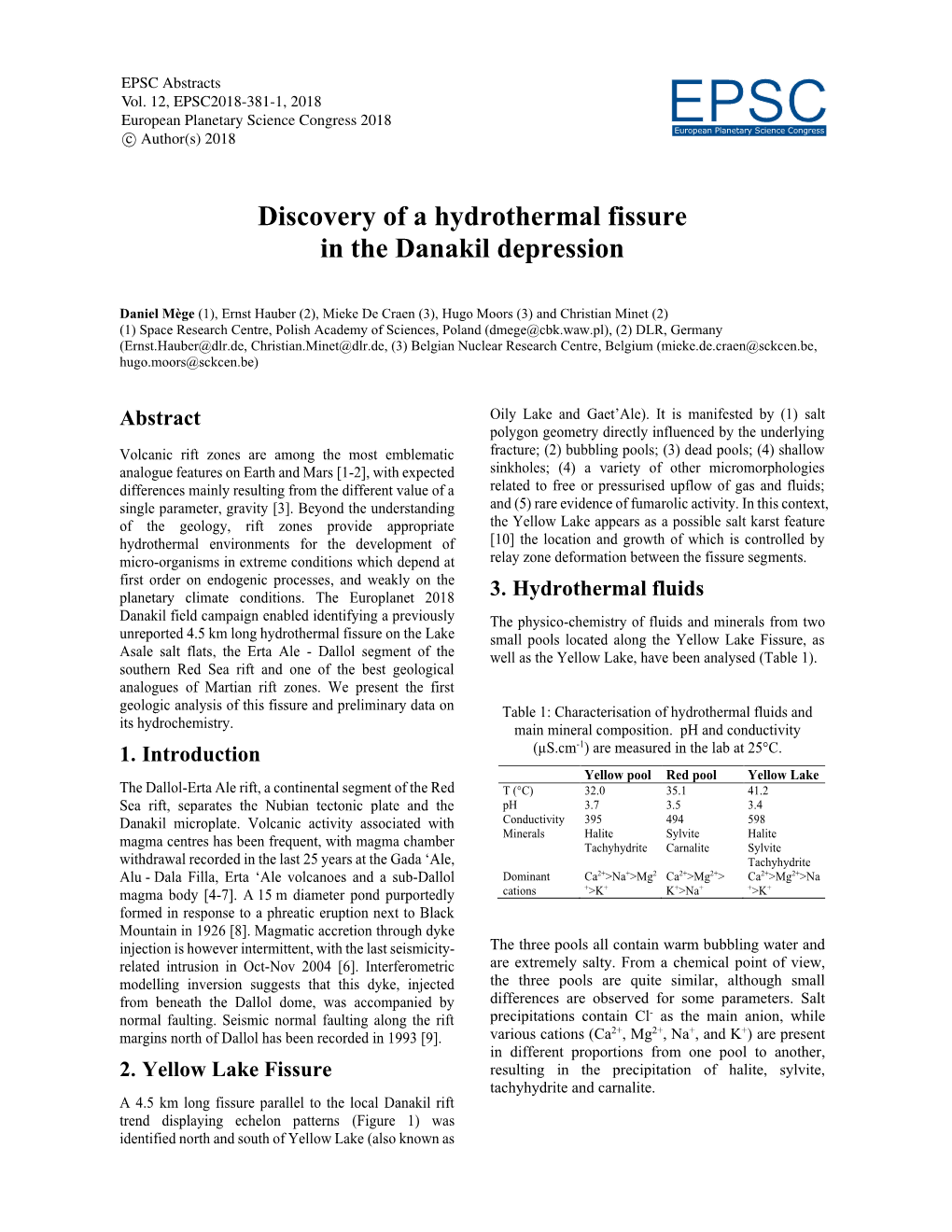 Discovery of a Hydrothermal Fissure in the Danakil Depression